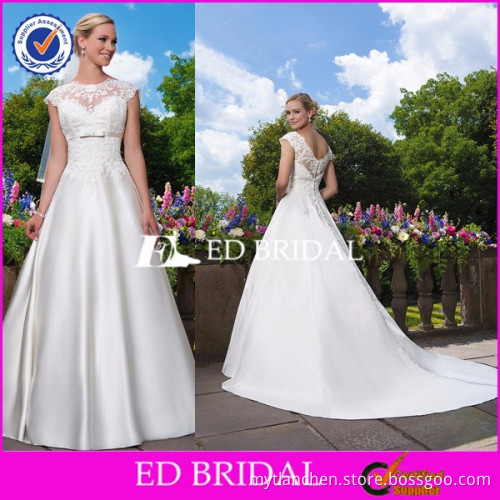 JW47 A-line Scoop Neckline Cap Sleeve Appliques Sash Big Size Wedding Dresses For Big Women